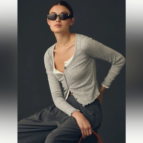 Anthropologie Pilcro Long-Sleeve Pointelle Scoop Tree - XL - Picture 2 of 9